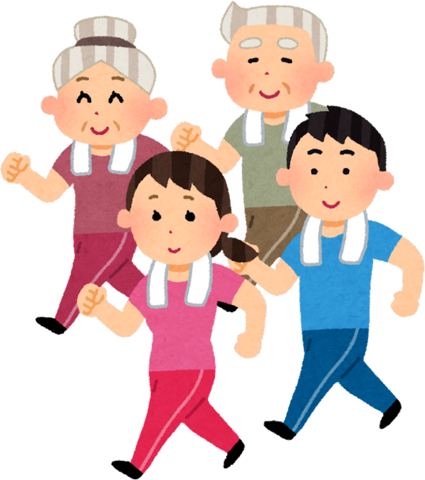 Illustration of a Multigenerational Family Enjoying a Group Walk
